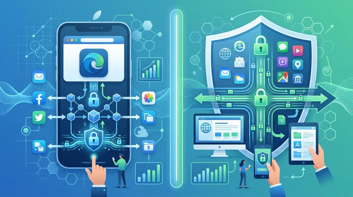 Infographic comparing Private Relay's Safari-only protection versus VPN's full-device encryption across multiple apps and use cases.